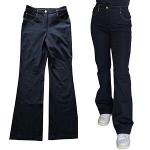 VTG St. John Sport Flare Wide Leg High Rise Black Jeans Women’s 2 Gold Stitching